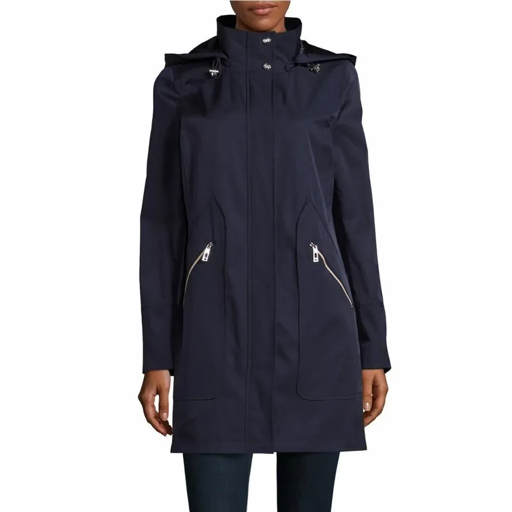 New! IVANKA TRUMP Women's Zip-Front Removable Hood Anorak Jacket Size Small Blue